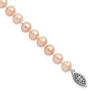 Kazi Luxury Sterling Silver Rhod-plated 6-7mm Pink FWC Pearl Bracelet
